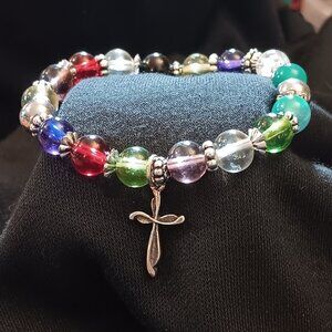 2 for $9 -Gorgeous multicolor beaded cross charm bracelet!
